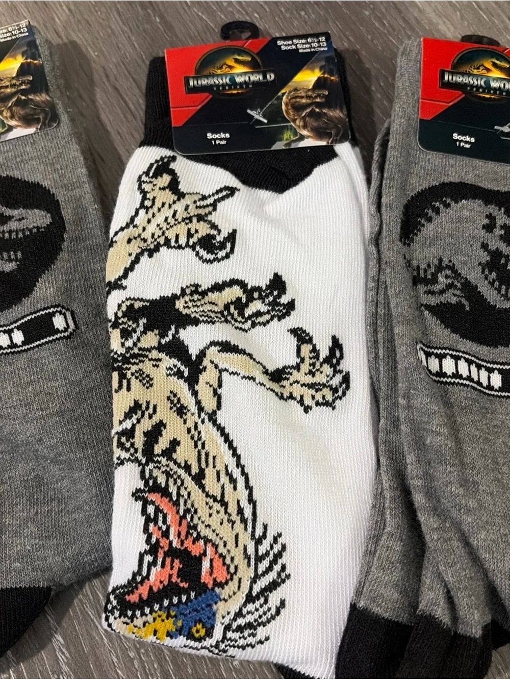 Lot of 3 Jurassic world Men's  Crew Socks - Gray & White